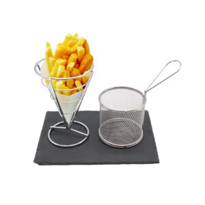 Homestead 3-Piece Serving Slate with French Fry Basket and Serving Cone Set Black